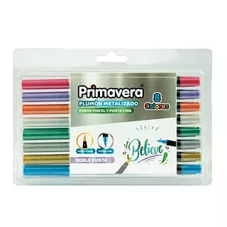 Plumones Primavera Metalizados Doble Punta X8