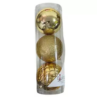 Bola De Navidad Tubo Color Dorado X 3