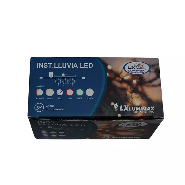 Luces Led Lluvia 192 Bombillos Cable Blanco Color Azul Navid